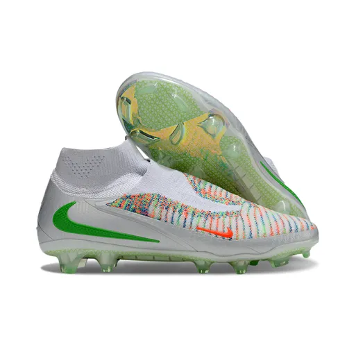 Chuteira Infantil Campo Nike Phantom GX 6 Elite FG Prata e Verde
