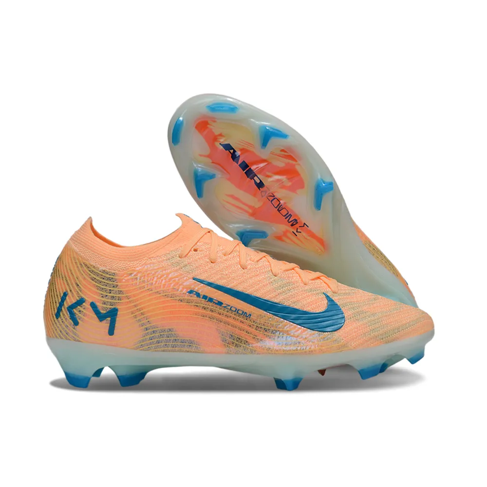 Chuteira Infantil Campo Nike Air Zoom Mercurial Vapor 16 Elite FG Bege e Azul
