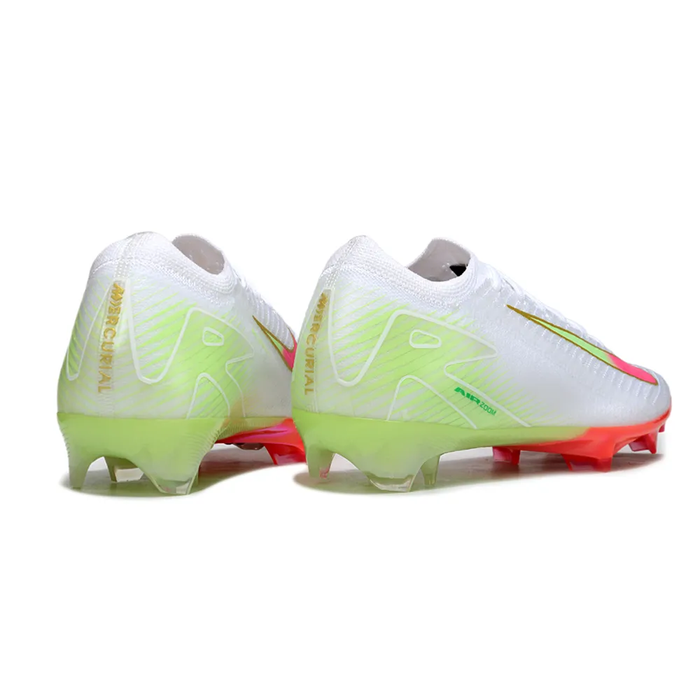 Chuteira Infantil Campo Nike Air Zoom Mercurial Vapor 16 Elite FG Branco, Verde e Rosa