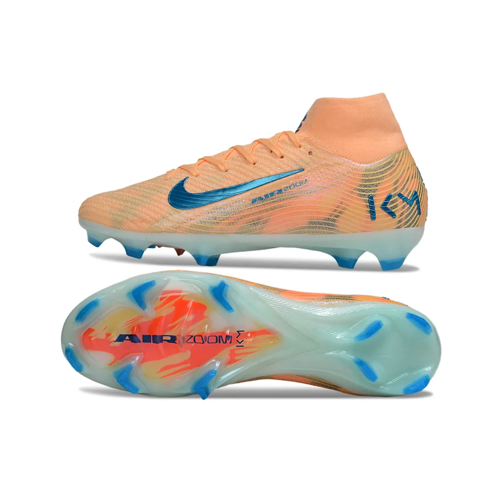Chuteira Infantil Campo Nike Air Zoom Mercurial Superfly 10 Elite FG Bege e Azul