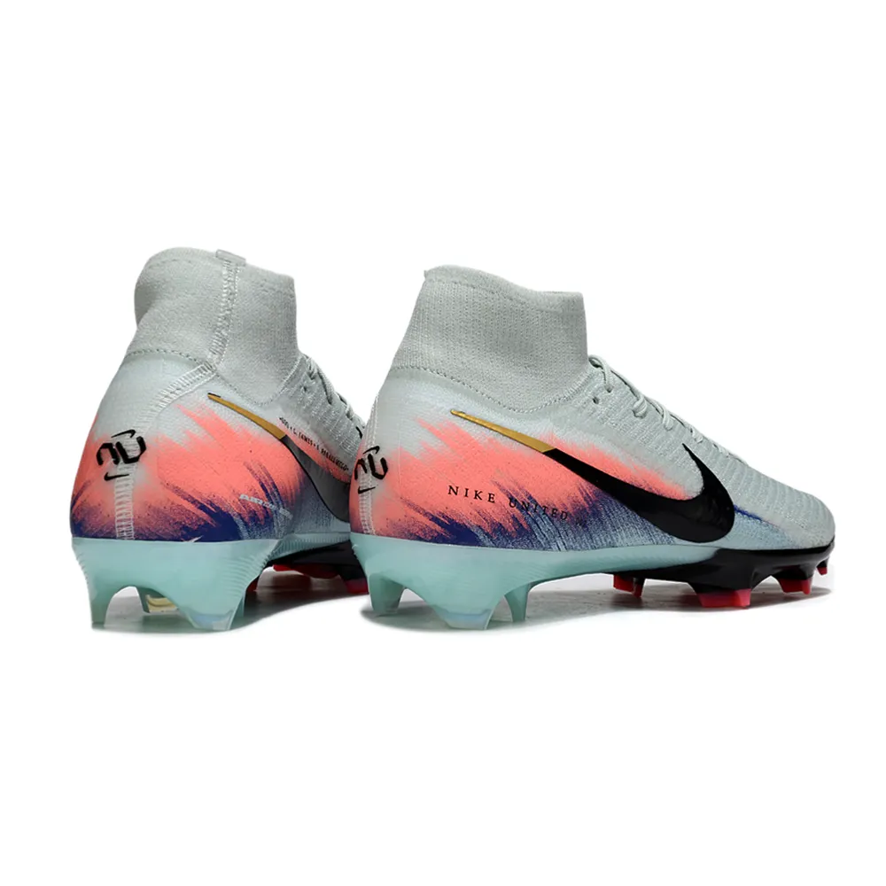 Chuteira Infantil Campo Nike Air Zoom Mercurial Superfly 10 Elite FG Azul e Rosa
