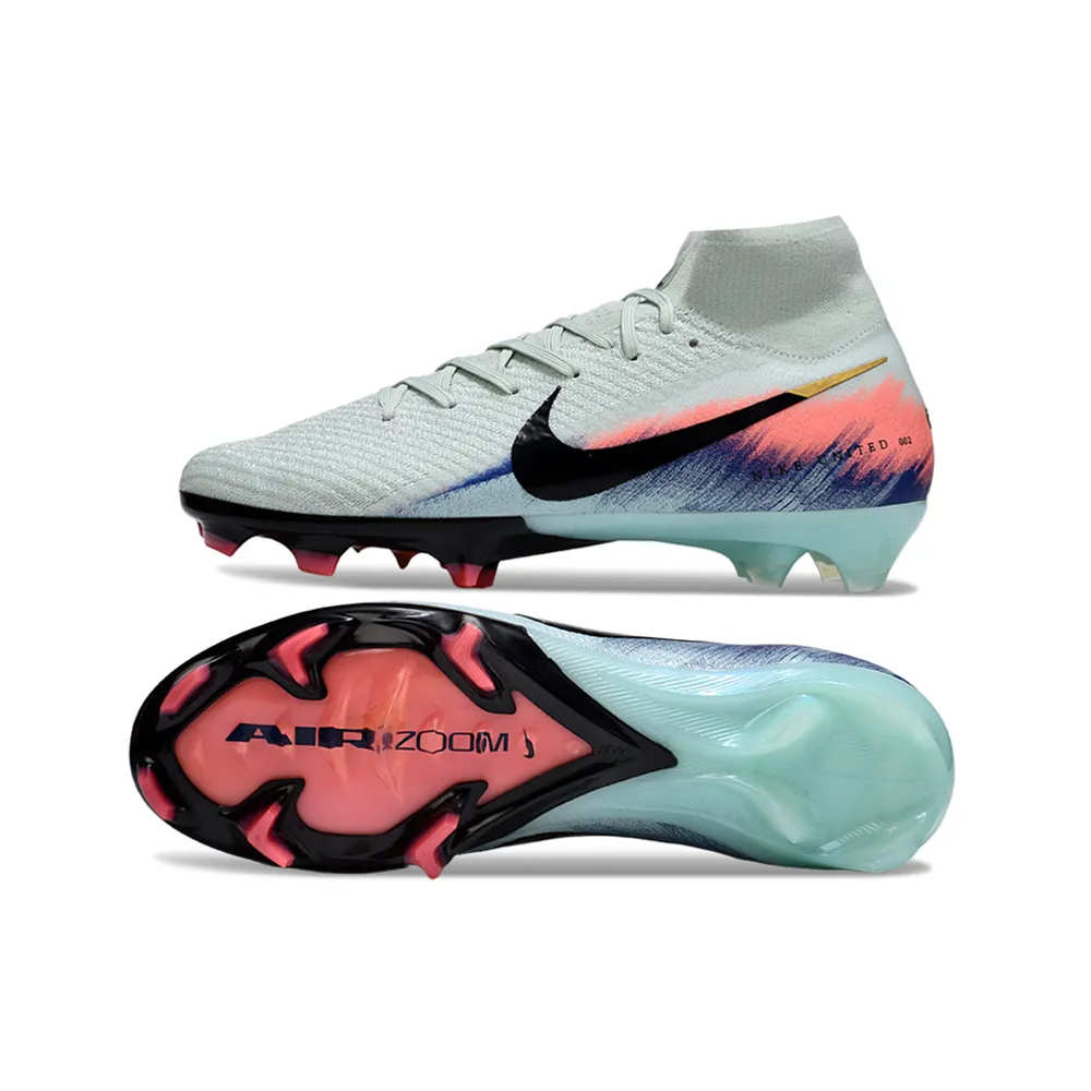 Chuteira Infantil Campo Nike Air Zoom Mercurial Superfly 10 Elite FG Azul e Rosa