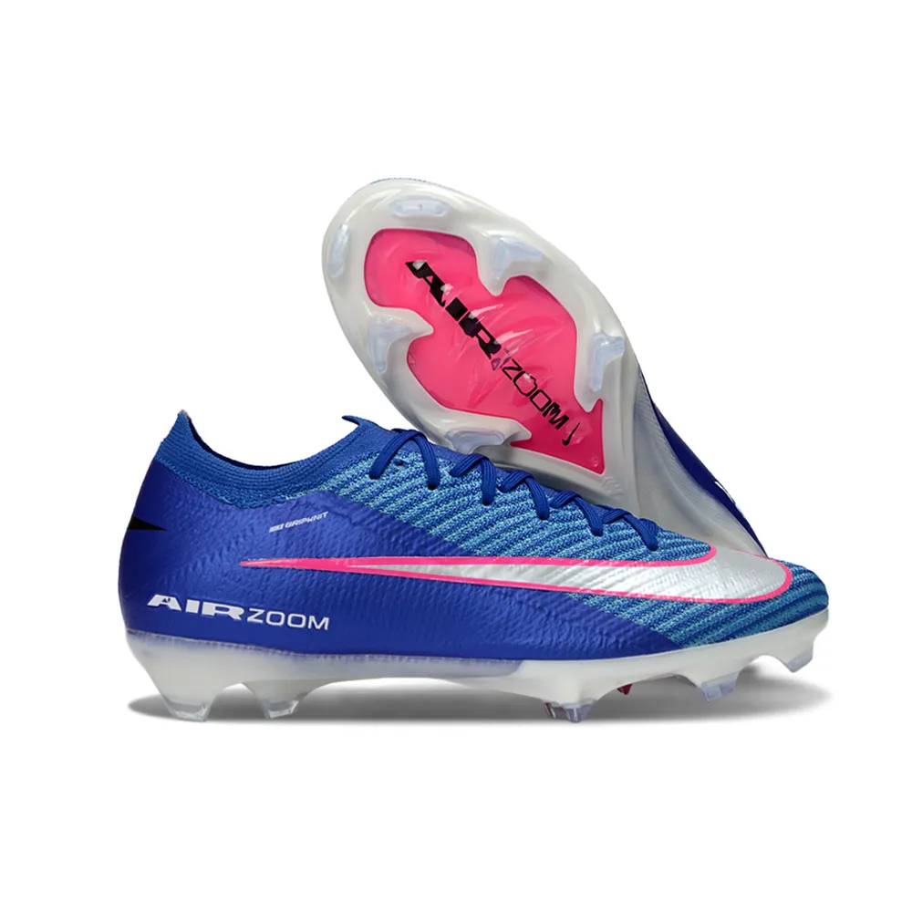 Chuteira Infantil Campo Nike Air Zoom Mercurial Vapor 16 Elite FG Azul e Rosa