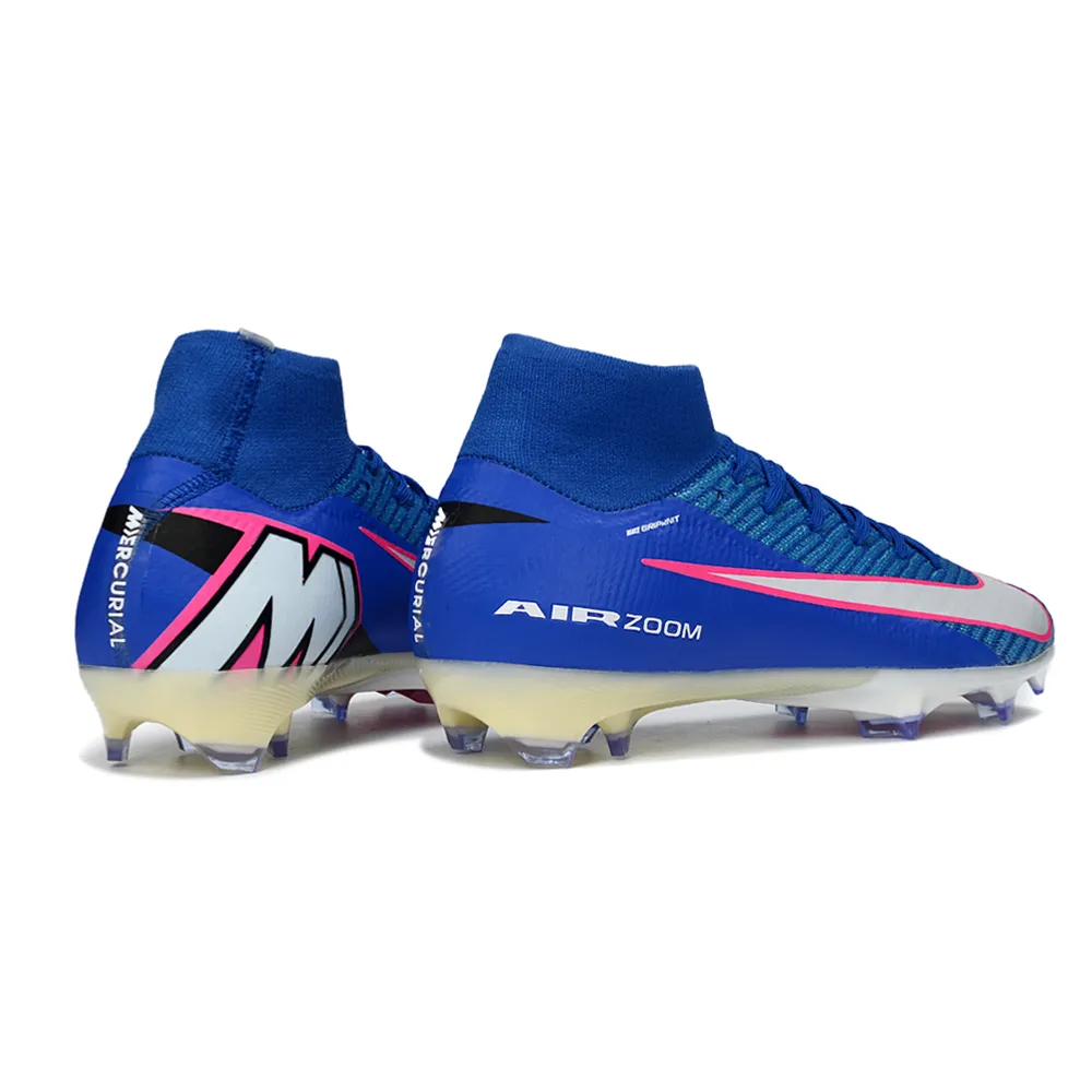 Chuteira Infantil Campo Nike Air Zoom Mercurial Superfly 10 Elite FG Azul e Rosa