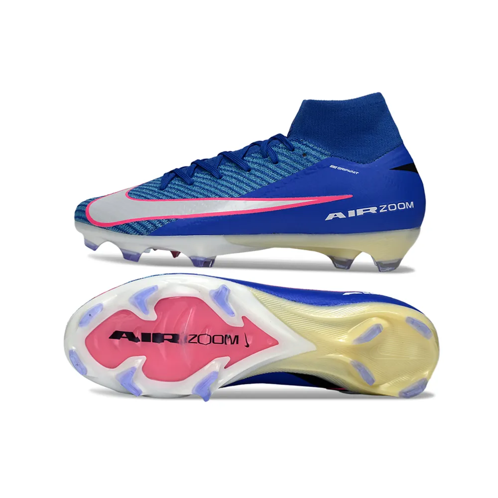 Chuteira Infantil Campo Nike Air Zoom Mercurial Superfly 10 Elite FG Azul e Rosa