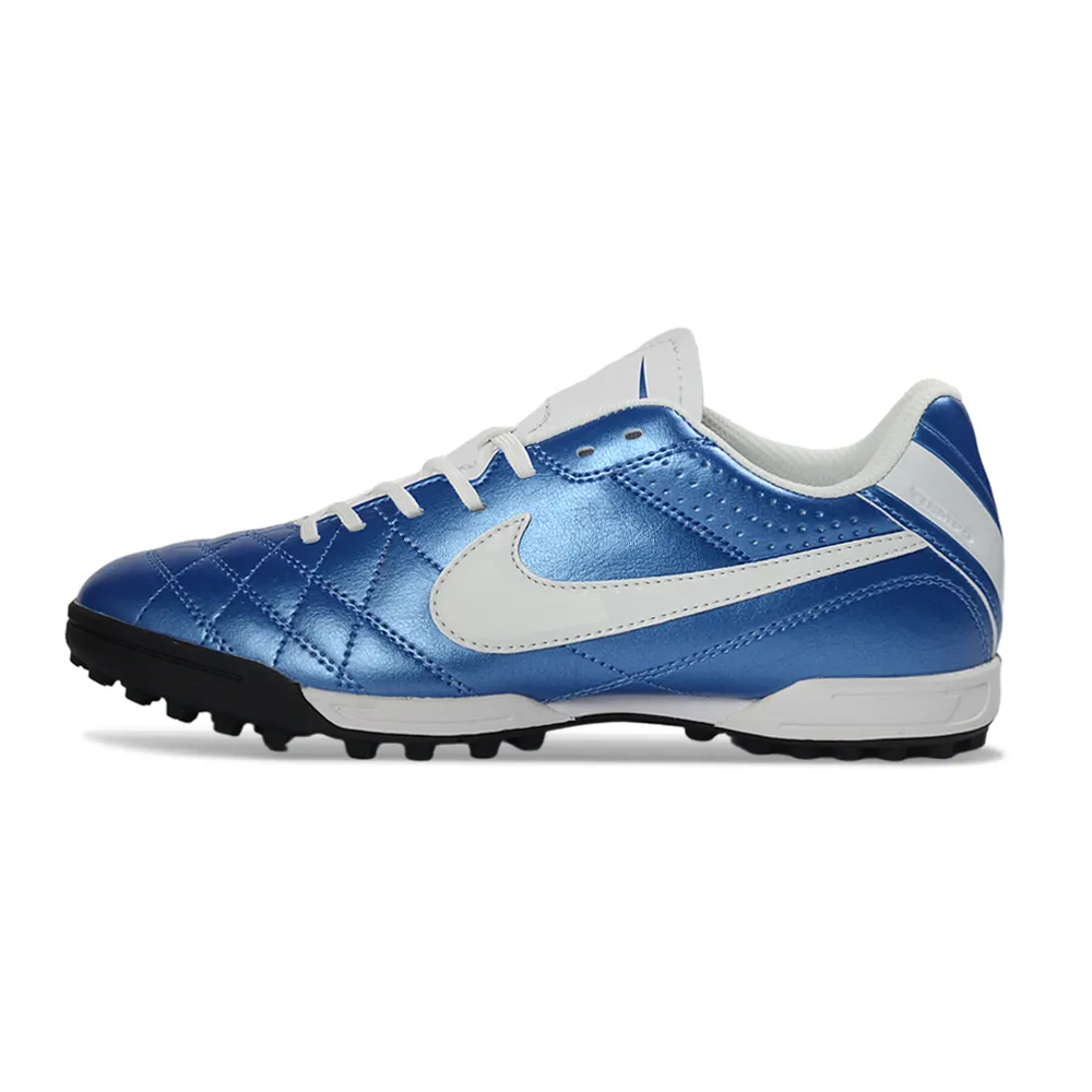 Chuteira Society Nike Tiempo Ligeira V TF Azul e Branco