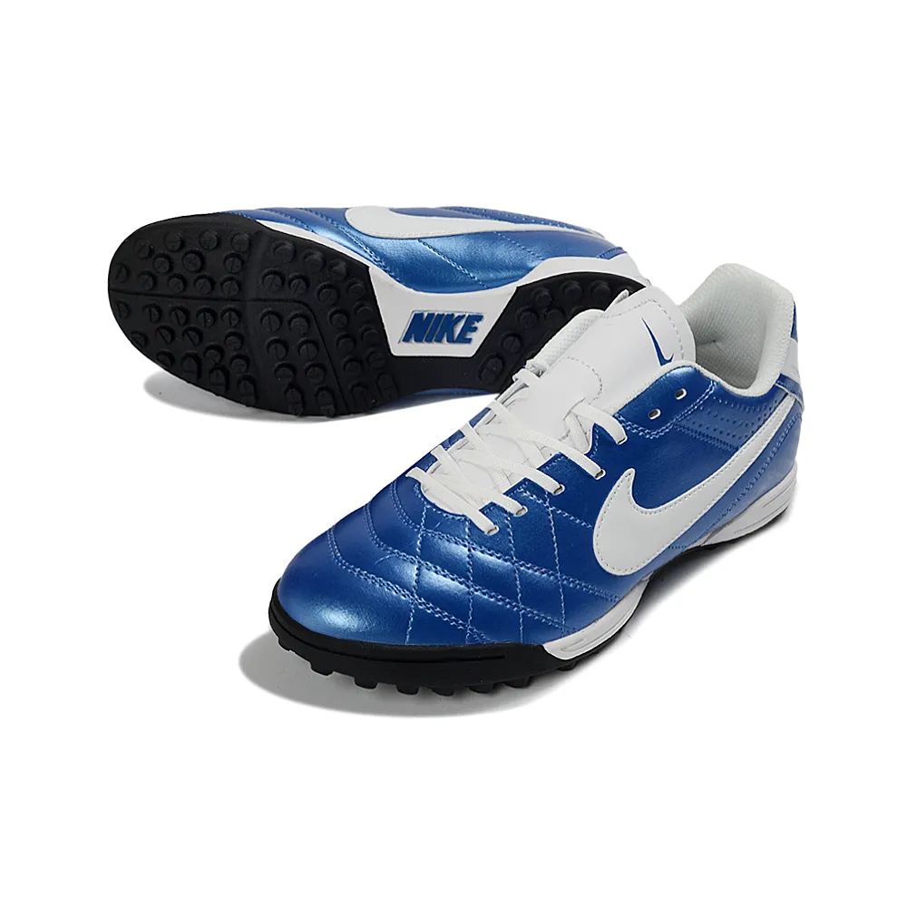 Chuteira Society Nike Tiempo Ligeira V TF Azul e Branco