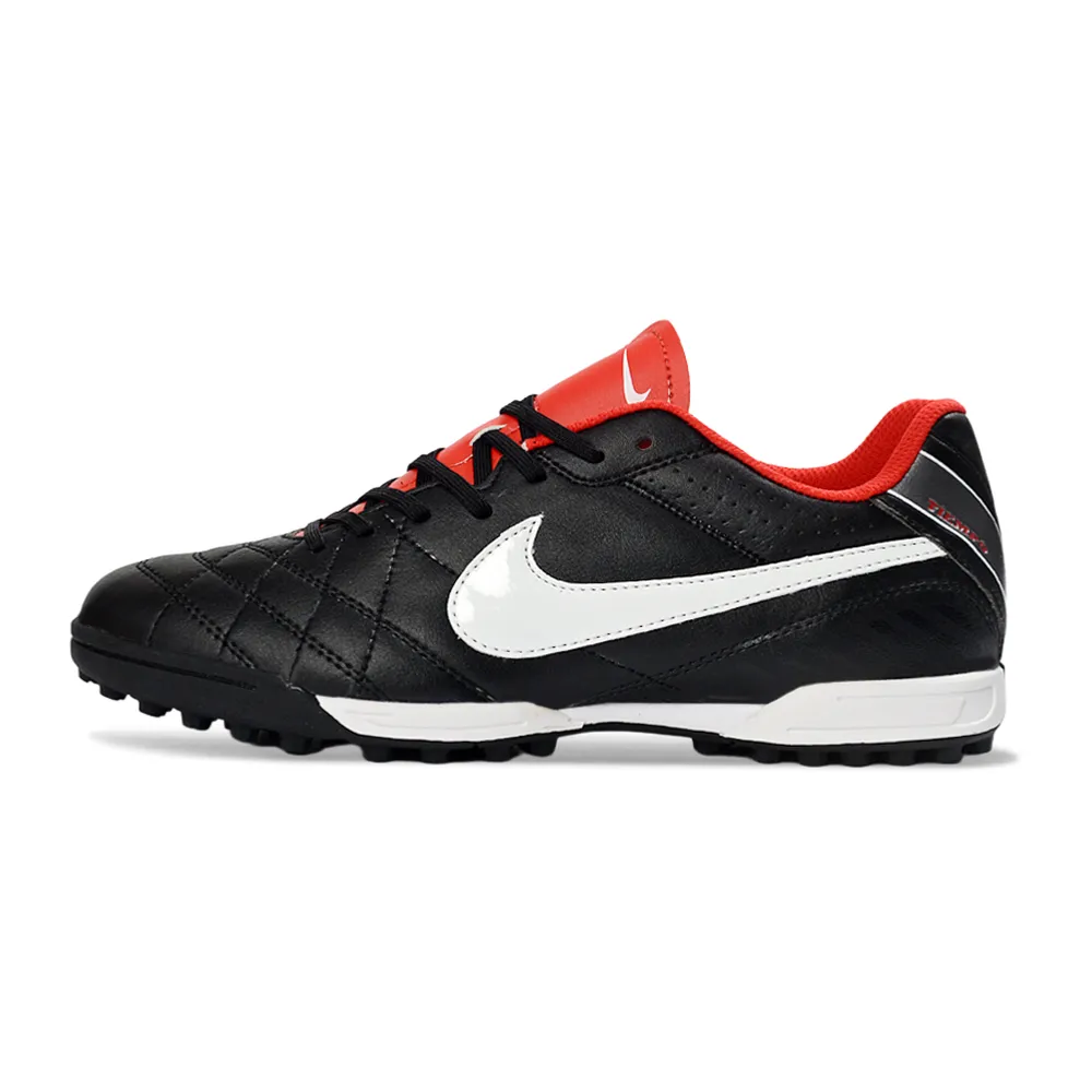 Chuteira Society Nike Tiempo Ligeira V TF Preto e Vermelho