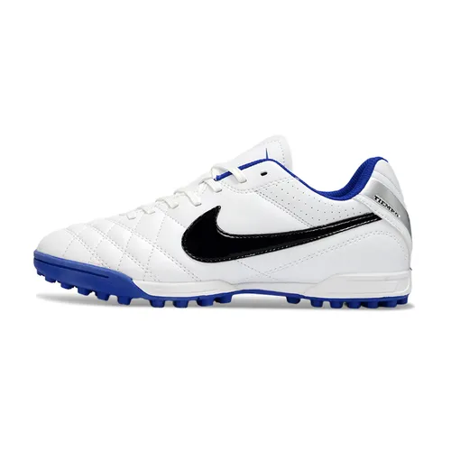 Chuteira Society Nike Tiempo Ligeira V TF Branco e Azul