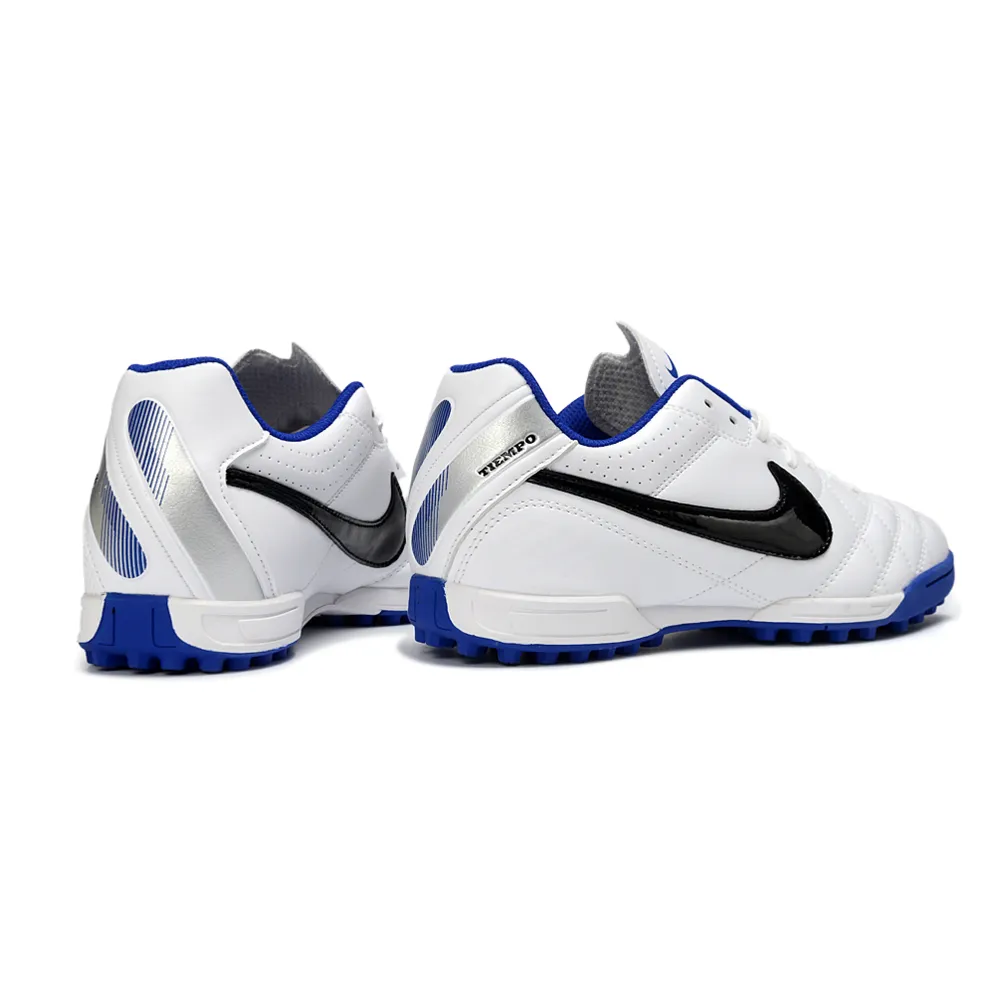 Chuteira Society Nike Tiempo Ligeira V TF Branco e Azul