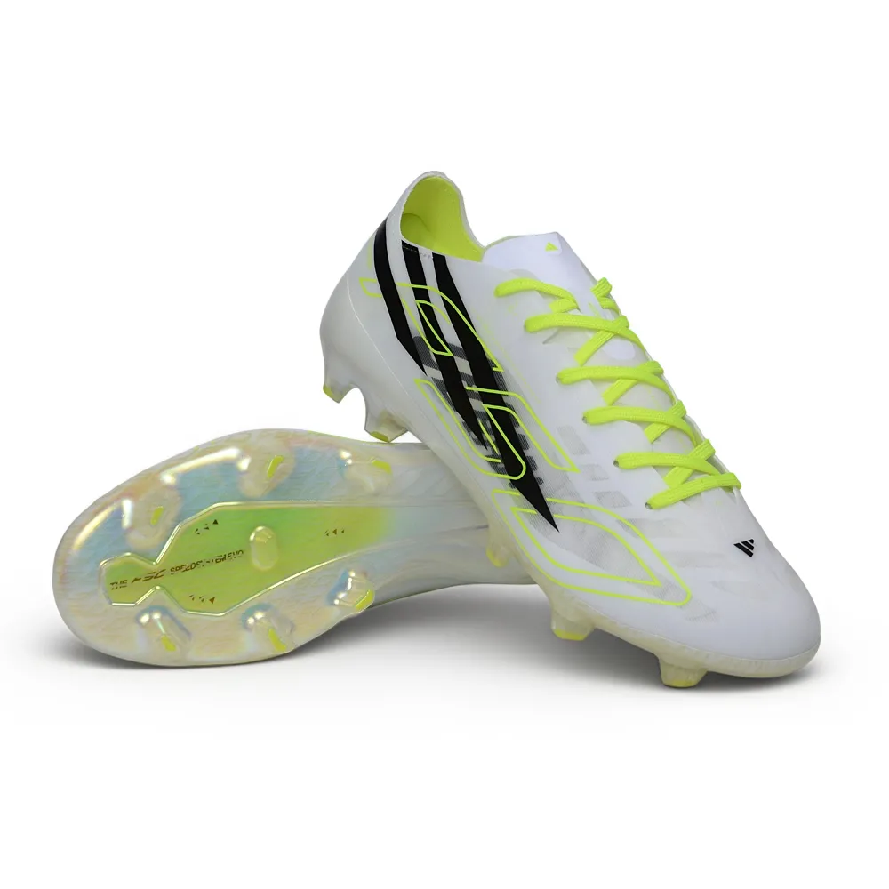 Chuteira Campo Adidas F50 Hyperfast FG Branco e Amarelo