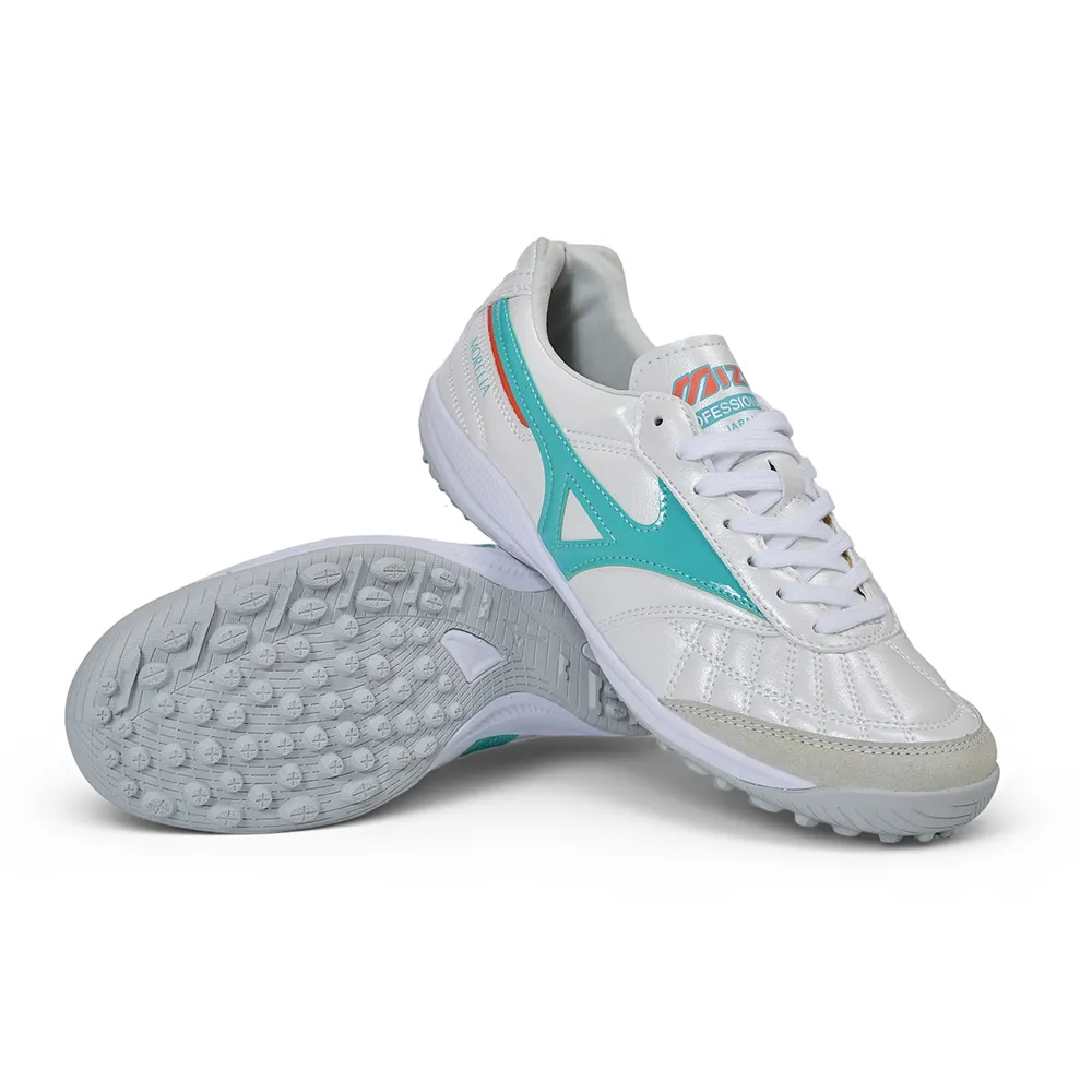 Chuteira Society Mizuno Morelia Sala Japan TF Branco e Azul