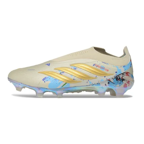 Chuteira Campo Adidas Predator LL 26 Elite FG Bege, Azul e Dourado