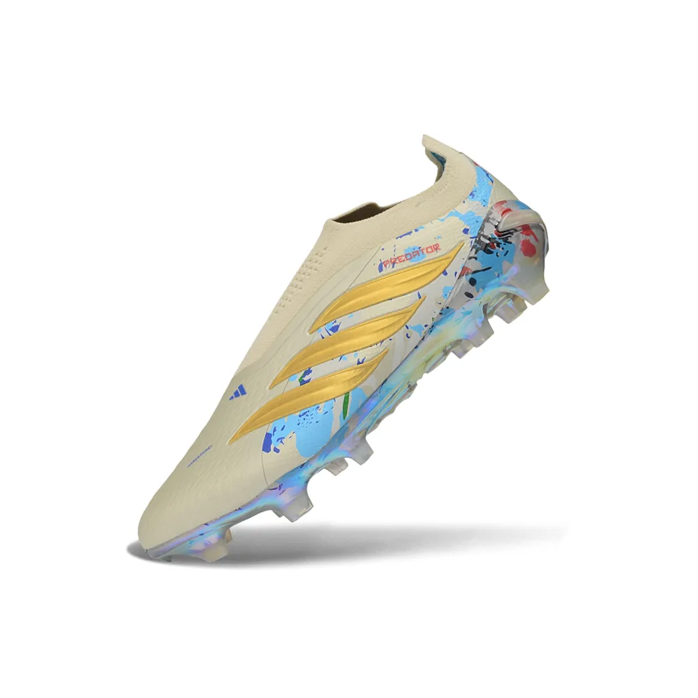 Chuteira Campo Adidas Predator LL 26 Elite FG Bege, Azul e Dourado