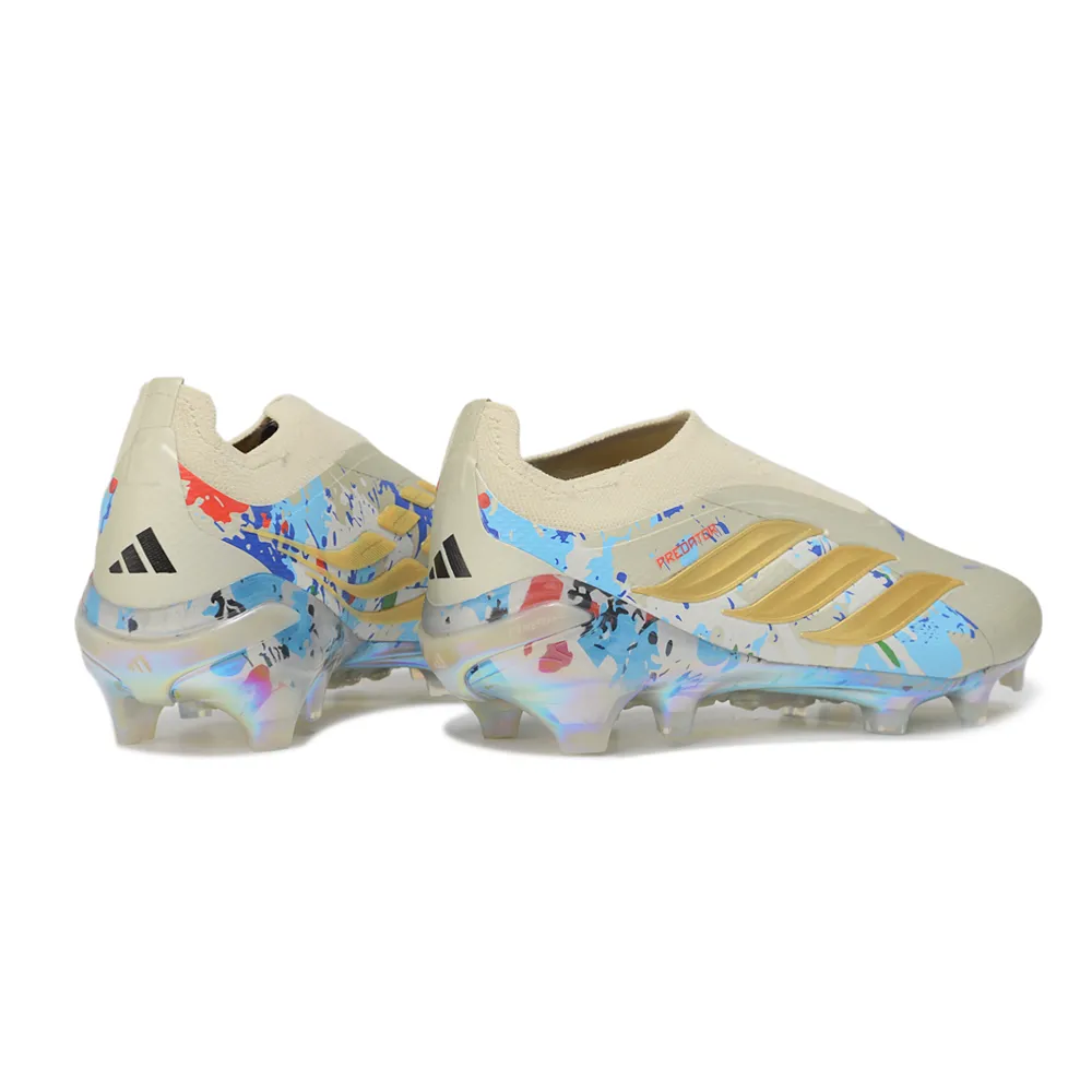 Chuteira Campo Adidas Predator LL 26 Elite FG Bege, Azul e Dourado