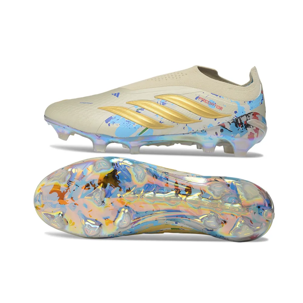 Chuteira Campo Adidas Predator LL 26 Elite FG Bege, Azul e Dourado
