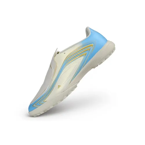 Chuteira Society Adidas F50 Tunit Elite Messi FG Branca, Dourado e Azul - El Ultimo Tango
