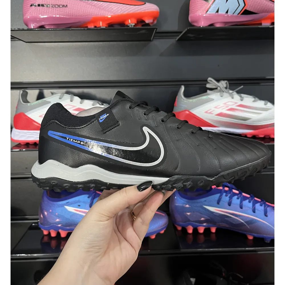 Chuteira Society Nike Tiempo Legend 10 Pro TF Preta e Azul - Pronta Entrega