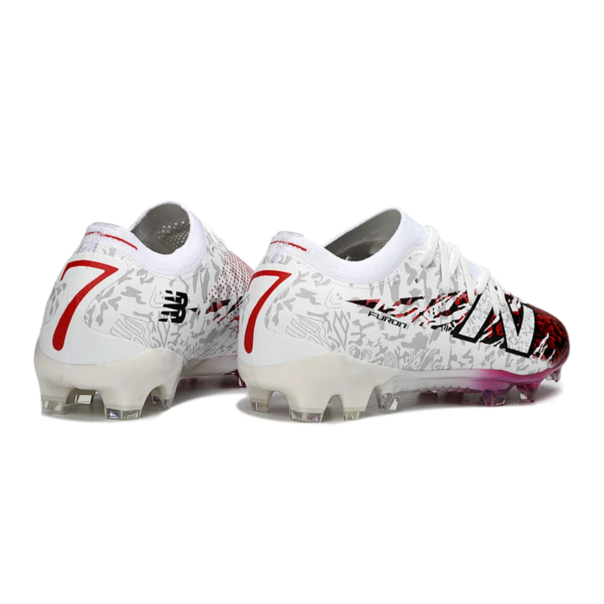 Chuteira Campo New Balance Furon V8 Elite FG Branca e Vermelha