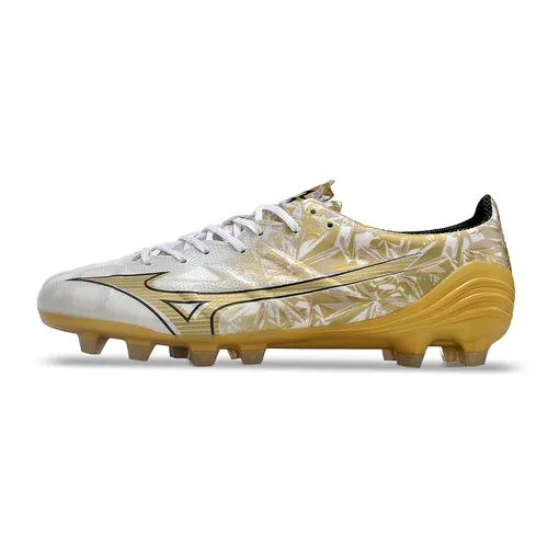 Chuteira Campo Mizuno Alpha FG Branca e Dourada - Sérgio Ramos