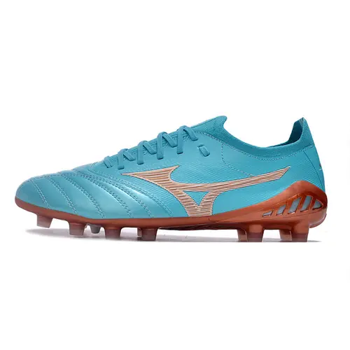 Chuteira Campo Mizuno Morelia Neo 3 FG Azul e Bronze 