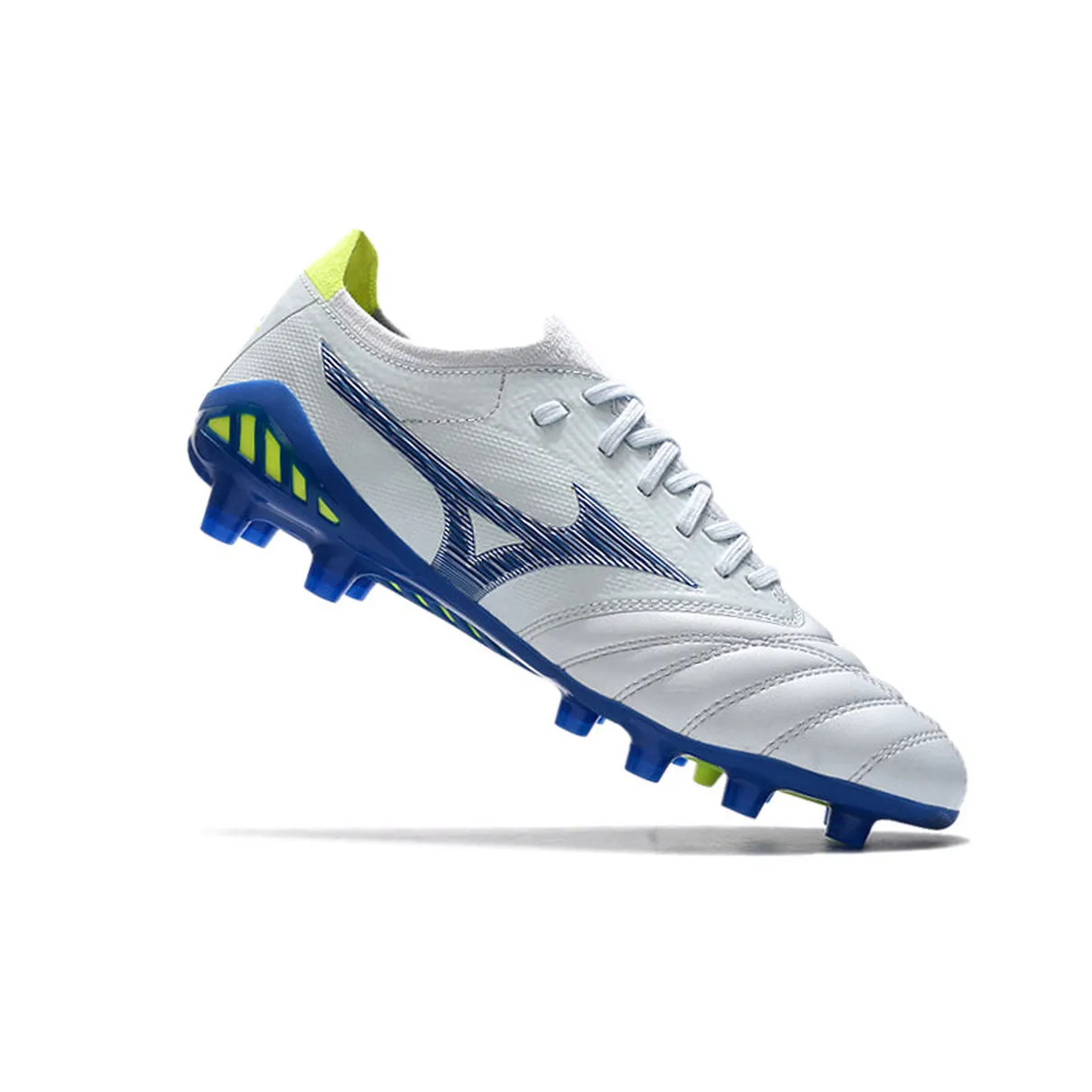 Chuteira Campo Mizuno Morelia Neo 3 FG Branca e Azul