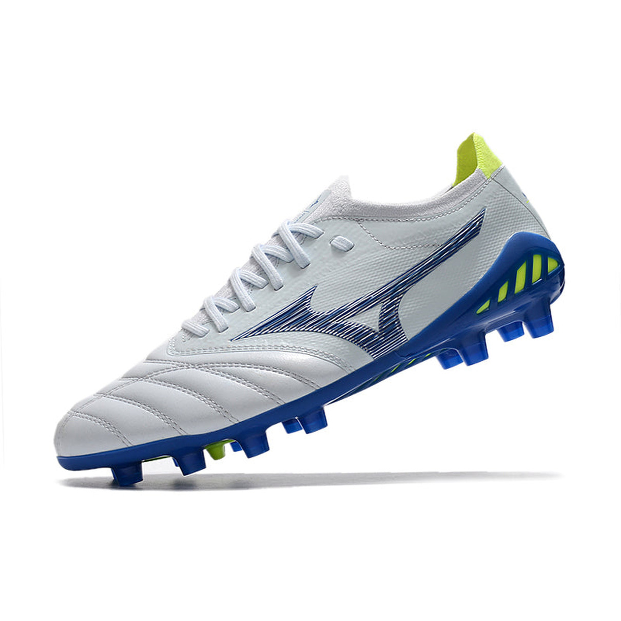 Chuteira Campo Mizuno Morelia Neo 3 FG Branca e Azul