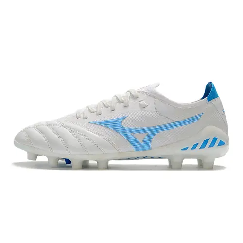 Chuteira Campo Mizuno Morelia Neo 3 FG Branca e Azul 