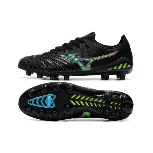 Chuteira Campo Mizuno Morelia Neo 3 FG Preta, Verde e Azul