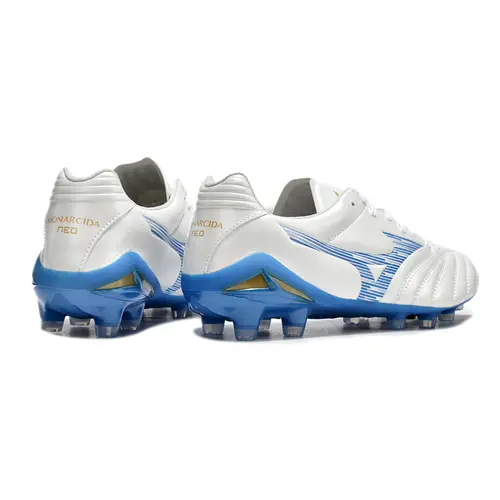 Chuteira Campo Mizuno Morelia Neo 4 Beta FG Branca e Azul 
