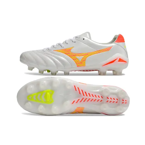 Chuteira Campo Mizuno Morelia Neo 4 Beta FG Branca e Laranja