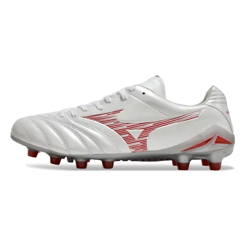 Chuteira Campo Mizuno Morelia Neo 4 Beta FG Branca e Vermelha 