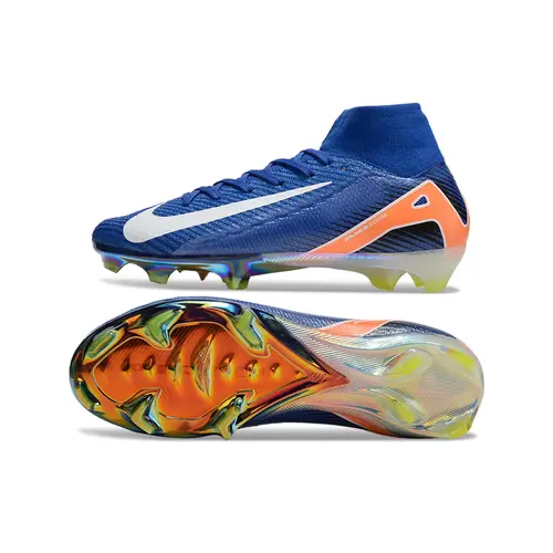 Chuteira Campo Nike Air Zoom Mercurial Superfly 10 Elite FG Azul, Branca e Laranja