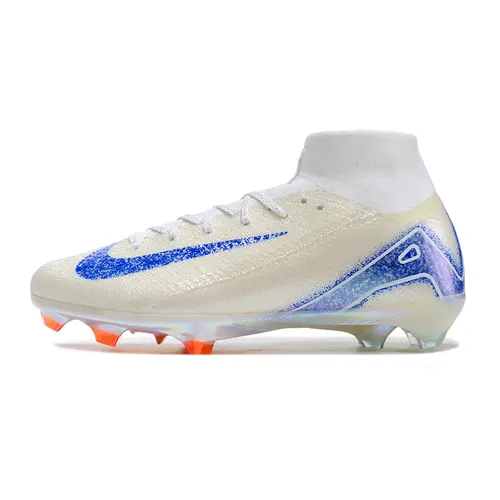 Chuteira Campo Nike Air Zoom Mercurial Superfly 10 Elite FG Branca, Azul e Laranja - Blueprint Pack