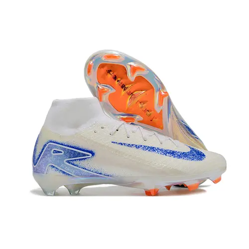 Chuteira Campo Nike Air Zoom Mercurial Superfly 10 Elite FG Branca, Azul e Laranja - Blueprint Pack