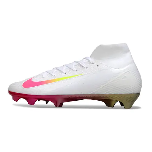 Chuteira Campo Nike Air Zoom Mercurial Superfly 10 Elite FG Branca, Rosa e Amarelo
