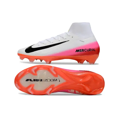 Chuteira Campo Nike Air Zoom Mercurial Superfly 10 Elite FG Branco, Laranja e Rosa