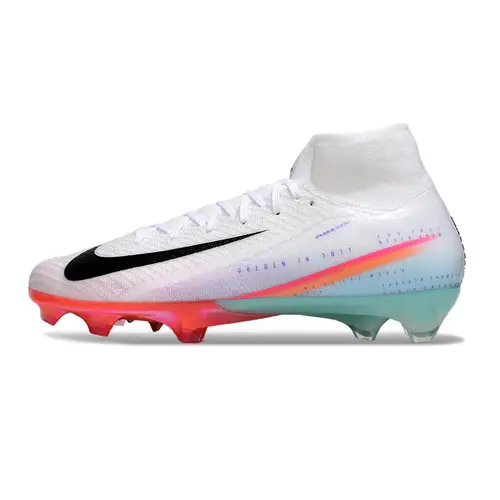 Chuteira Campo Nike Air Zoom Mercurial Superfly 10 Elite FG Branco, Rosa e Azul