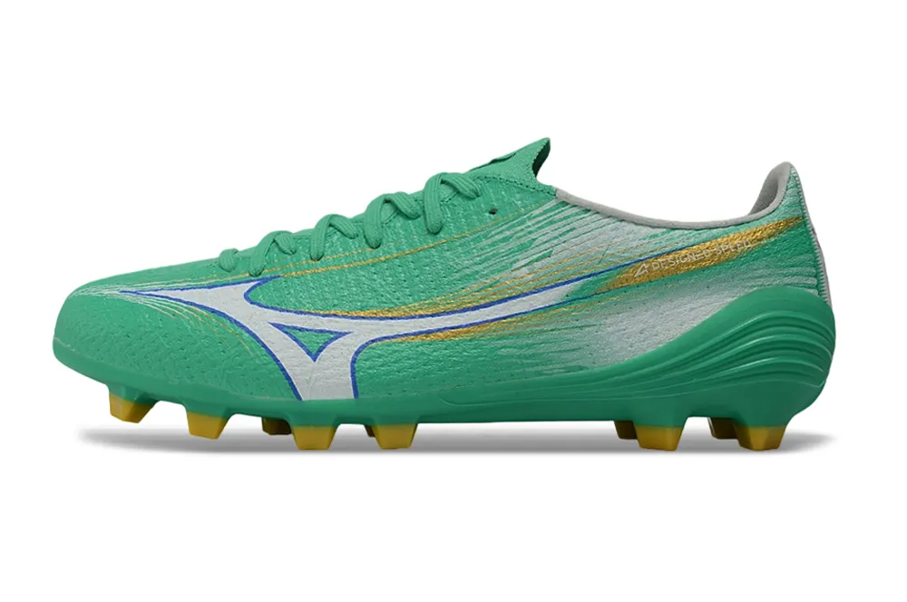 Chuteira Campo Mizuno Alpha III FG Verde e Dourado