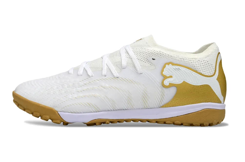 Chuteira Society Puma Future 9 TF Branco, Dourado e Preto