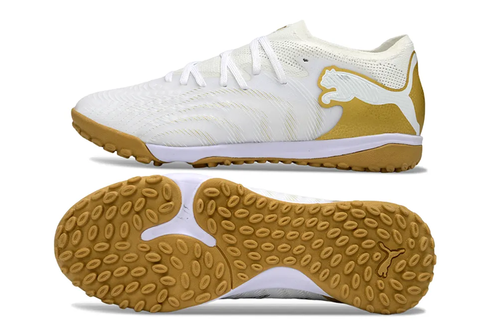 Chuteira Society Puma Future 9 TF Branco, Dourado e Preto