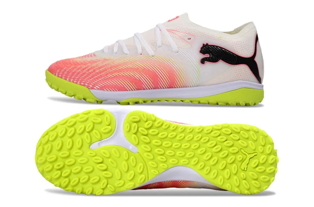 Chuteira Society Puma Future 9 TF Branco, Rosa e Verde