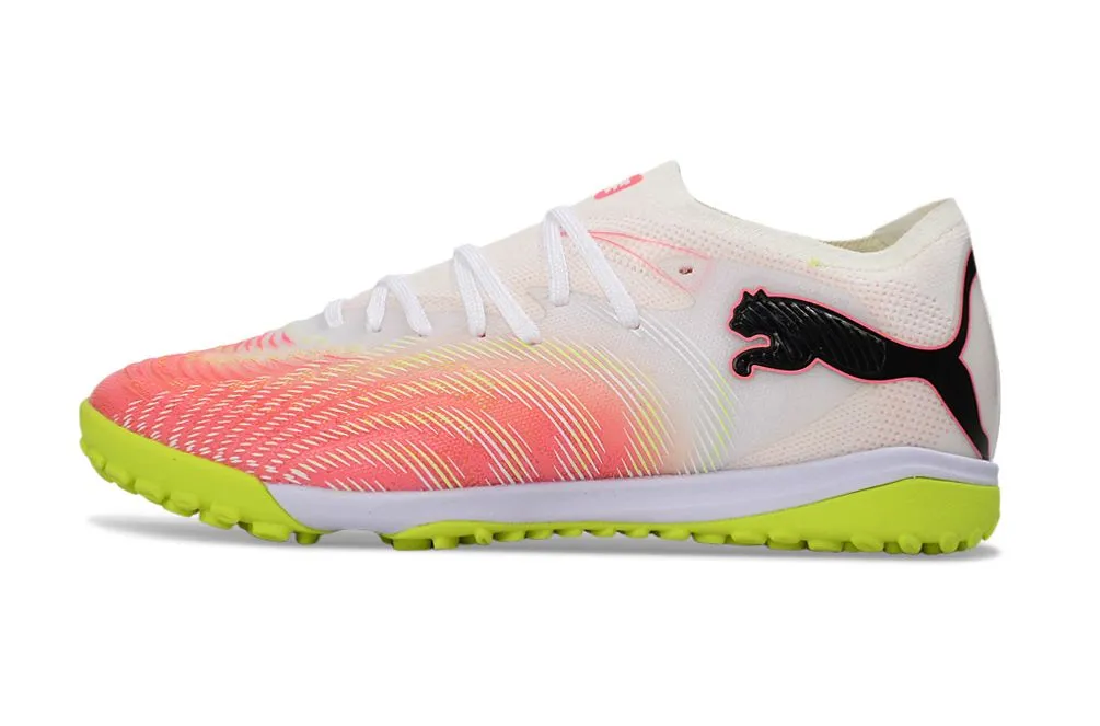 Chuteira Society Puma Future 9 TF Branco, Rosa e Verde