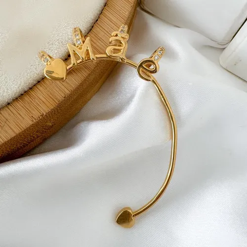 Piercing Ear Cuff Folheado a Ouro 18k Escrita Mãe