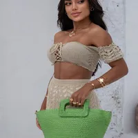 Conjunto Chapéu e Bolsa Palha Trançada Grande- Verde - imagem 1