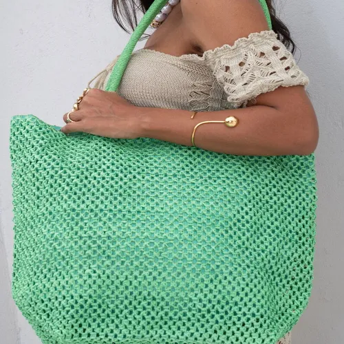 Conjunto Chapéu e Bolsa Palha- Verde Escuro