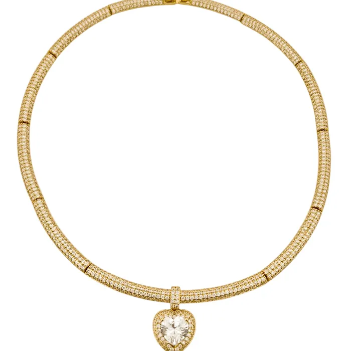 Colar Folheado a ouro 18k e Prata Aro Cravejado Com Pingente Coração Cristal
