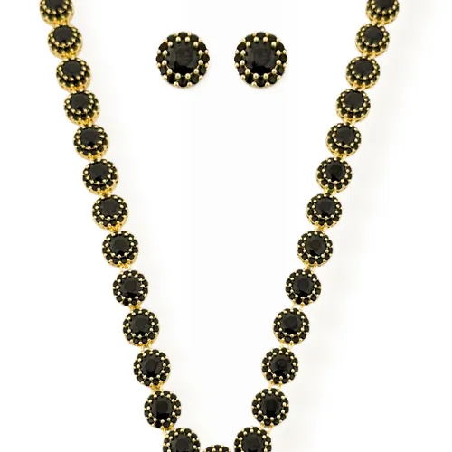 Conjunto Colar e Brinco Folheado a Ouro 18k e Prata Circulo de Zirconia