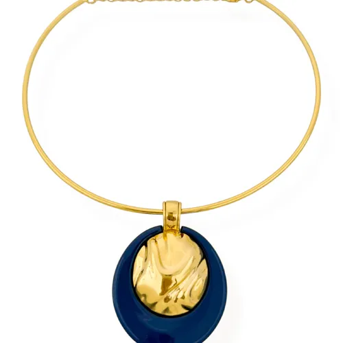 Choker Aro Semi Jóia Pingente Resinado e Martelado