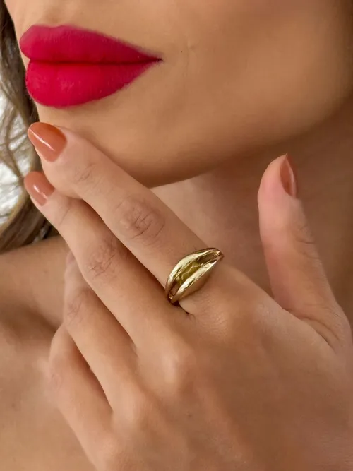 Anel Folheado a Ouro 18k e Prata Orgânico Liso
